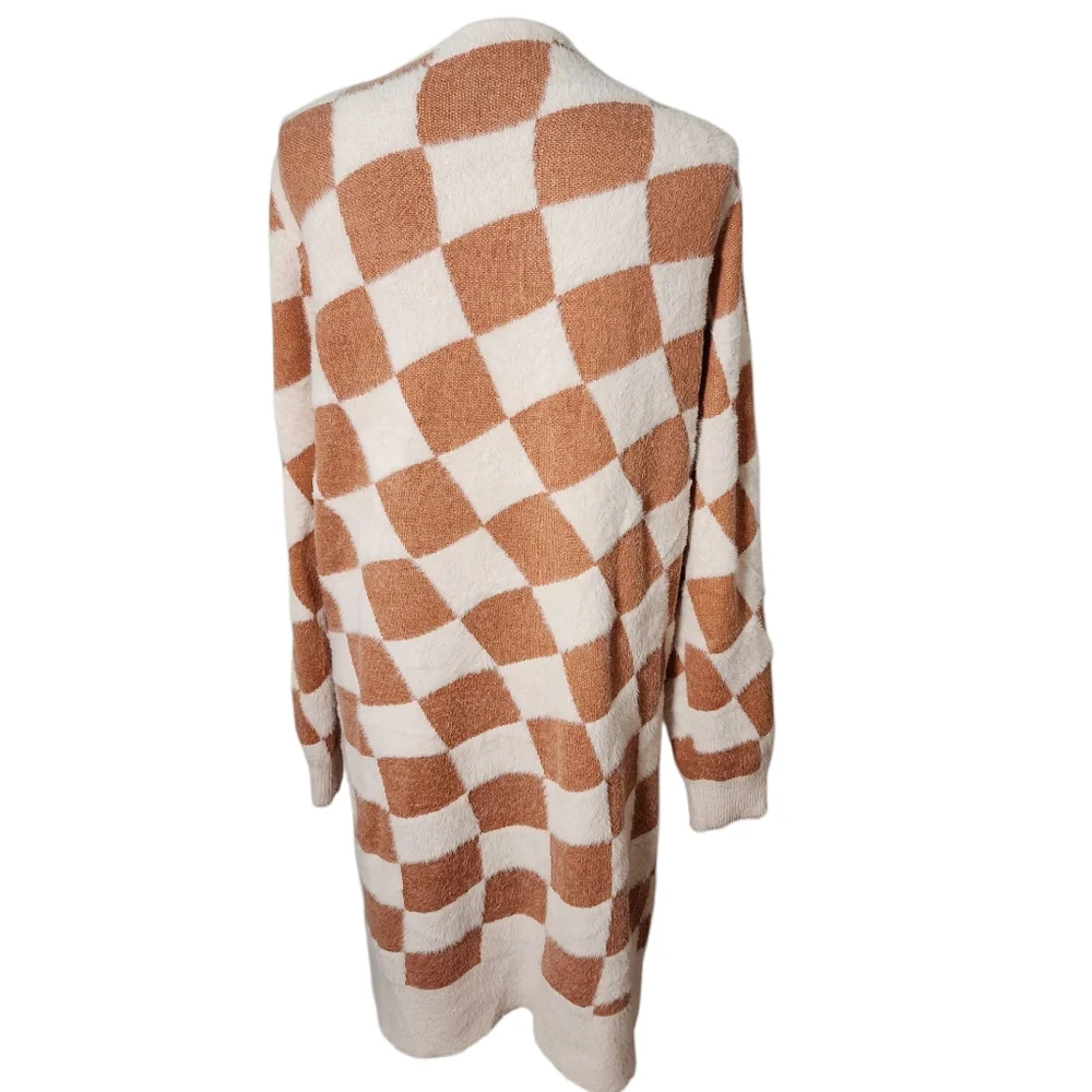 Simply Southern Fuzzy Checkered Print Long Cardigan Size‎ Large - Picture 3 of 6